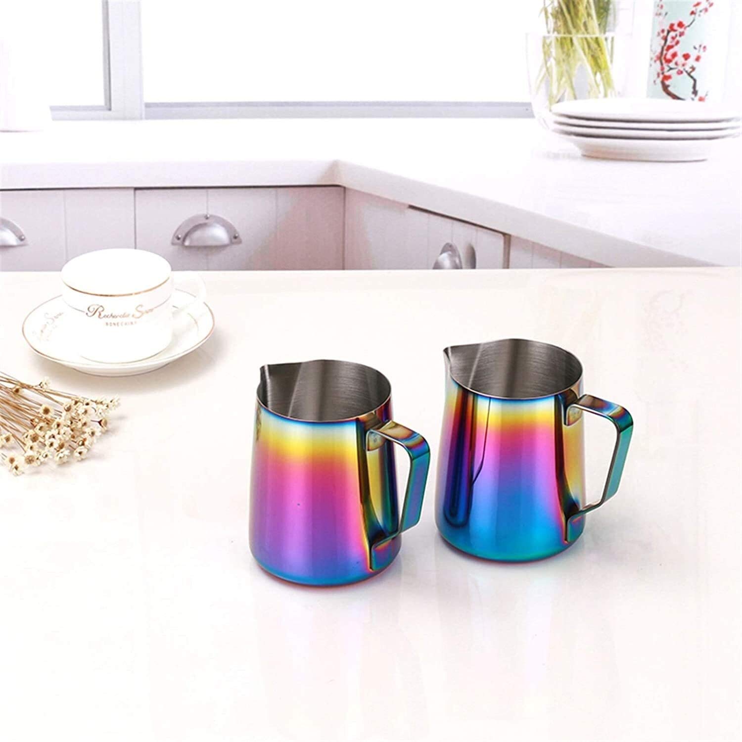 Milchgießer Creamer -Schaumkrug Schaum Schaum -Jug -Espresso Kaffee Krug Barista Craft Kaffee Latte Milch Schaum Krug Edelstahl Farbenfrohe Pitcher Becher (Size : 350ml)