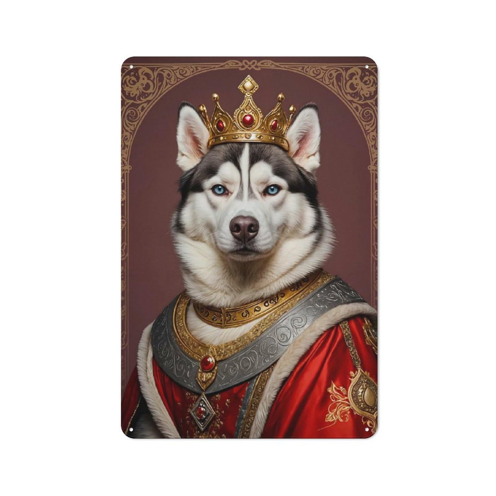 Siberian Husky King Shop Front Style Metal Wall Decor 30x20cm, Vintage Metal Sign for Tea Room, Shop Wall Or Breakfast Area