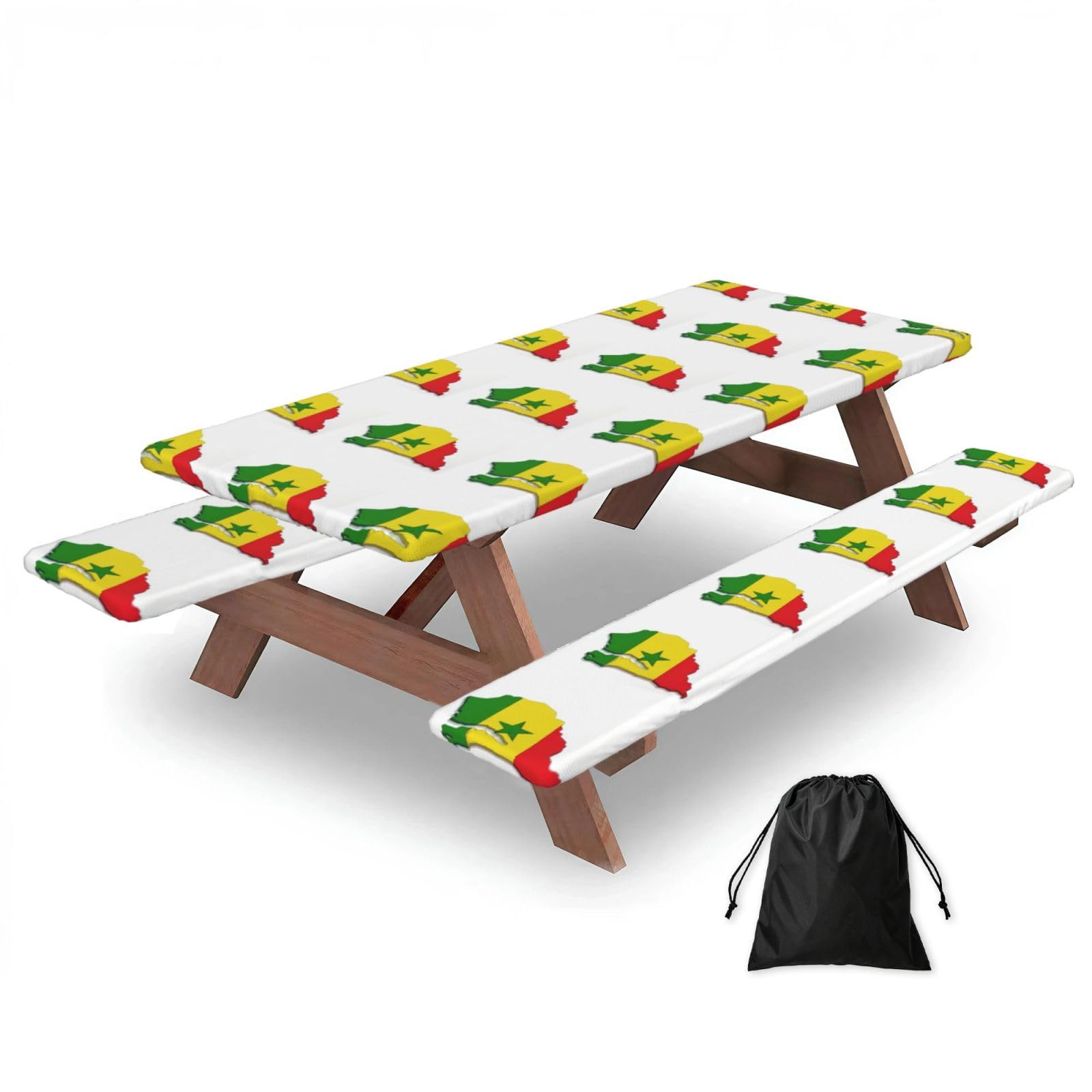 Zyjhyy Black Senegal Flag Map Print 3 Pack Wipeable Picnic Bench Cover And Table Cover Lightweight Table Cloth For Camping Outdoor