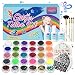 Glitter Tattoo Set, Luckyfine New Glitter Tattoo Kit (24 Large Glitter Colors, 112 Cool Tattoo Stencils, 2 Glittered Glue, 4 Brushes, 2 Maker Pens) Body Glitter for Kids, Teenagers or Adults