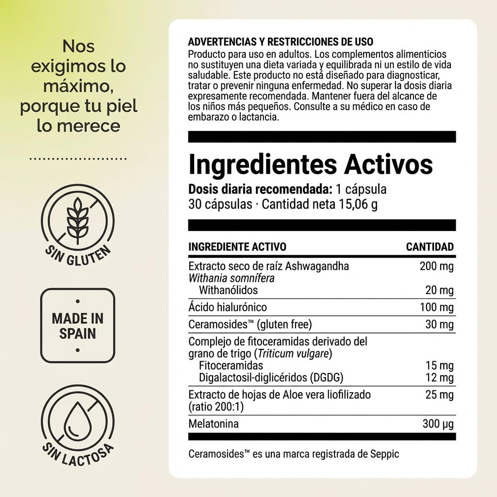 afrodite HIDRATADA Nutricosmético Nocturno - Suplemento para la Piel con Ácido Hialurónico y Ceramidas - Ayuda a la Hidratación, Firmeza y Descanso (1 Mes 30 Capsulas)