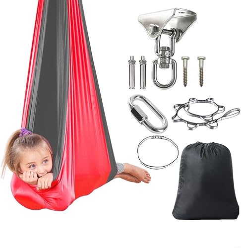 Miniatura 18 de Columpio sensorial de terapia interior para adultos, niños, adolescentes, giratorio de 360° y doble capa, hamaca para puerta, ideal para autismo