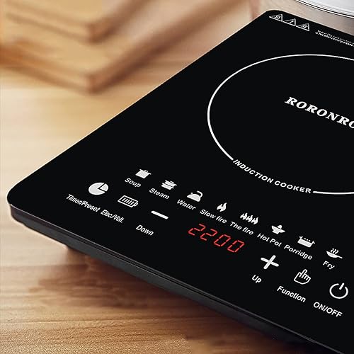 Miniatura 5 de Placa de inducción portátil de 2200 W, quemador de encimera de inducción con sensor táctil, 10 niveles de potencia, función de temporizador, fácil