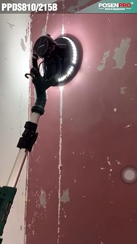 Bild 6 - POSENPRO Trockenbauschleifer, Wand & Deckenschleifer, 810W Wandschleifer mit LED und Teleskopstiel, 215mm Schleifsch, Faltbarem Griff, neigbarer Kopf, inkl. 18x Klett-Schleifscheiben