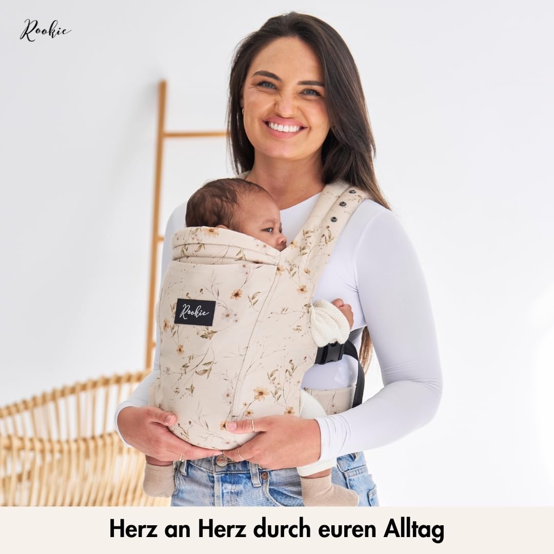Rookie Baby Noszenie od urodzenia – ergonomiczne, wygodne, bio-materiały – Premium Elite Design – szybkie i łatwe zakładanie – nosidełko dla noworodków do 2 lat (kwiatowy)