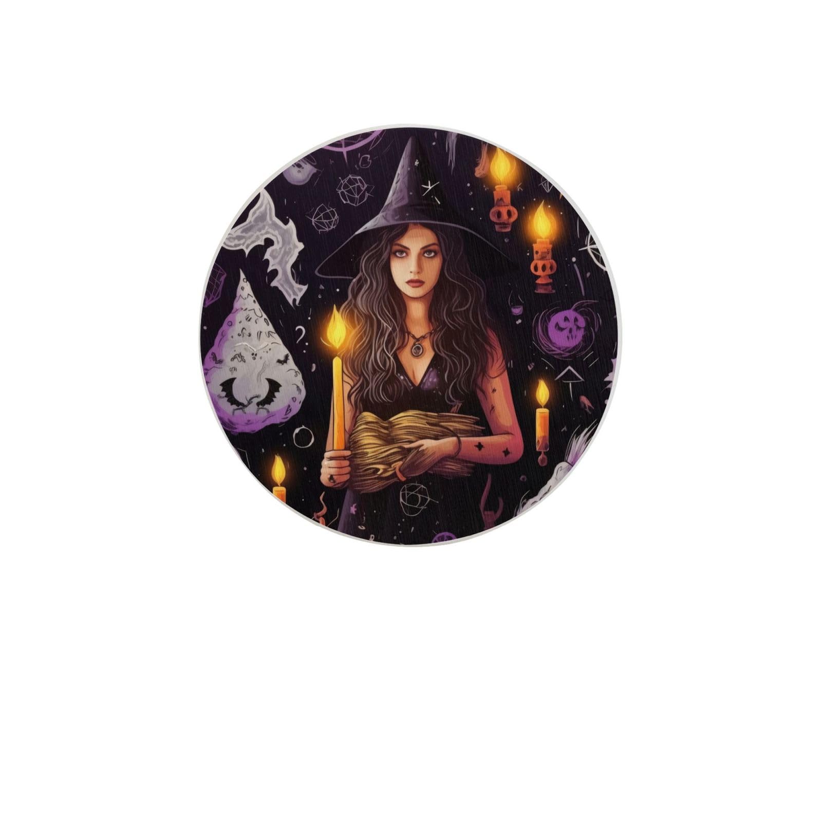 Magic Witch Witchcraft Bohemian Drawing Absorbent Drink Coasters Diatomaceous Round Coaster 4 Inch Reusable Cup Coasters Set 4pc
