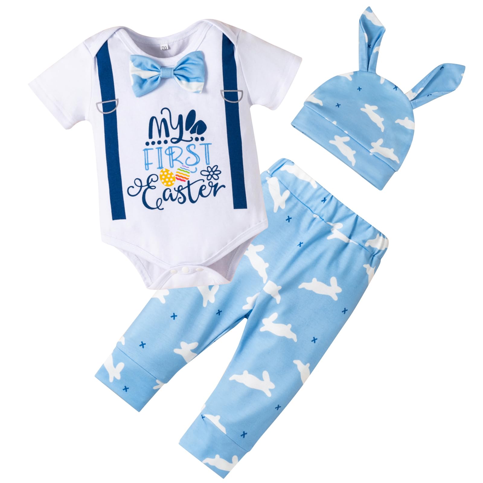 Baby Boy My 1st St.Patricks Easter Day Gentleman Outfit Bow Tie Romper Infant Clover Bunny Pant Sets +Hat 0-18M