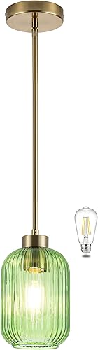 Miniatura 131 de MAYNA Lámpara colgante de granja de 1 luz, lámparas de jaula de metal negro con cadena ajustable y pantalla de vidrio, luces colgantes para isla