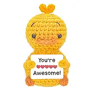 Positive Energy Duck with Affirmations Cards Emotional Crochet Animals Thank You Gifts for Men Friends Christmas Gag Gift (You're Awesome)