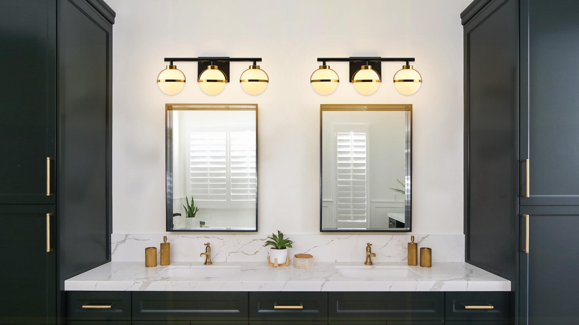 Image of SOLFART 4 Lights Bathroom Lights Over Mirror Vanity Lights for Bathroom Vintage Bathroom Light Fixtures Over Mirror Black Vanity Lighting Mirror Lights