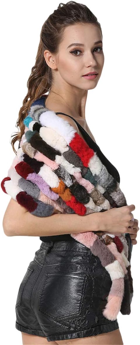KAISHIN Striped Shawl Scarf for Women Winter Casual Wide Scarves Wraps Ladies Real Rex Rabbit Fur Stoles
