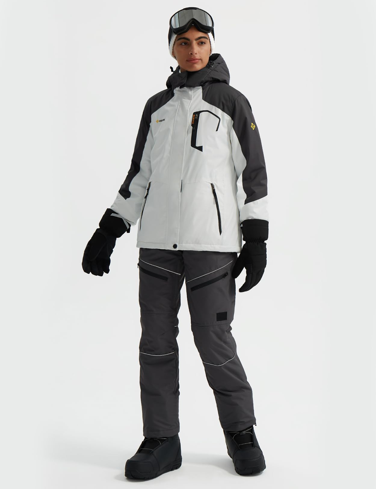 GEMYSE Donna Giacca da Sci impermeabile montagna Giacche Pile invernale antivento Cappotto con Cappuccio