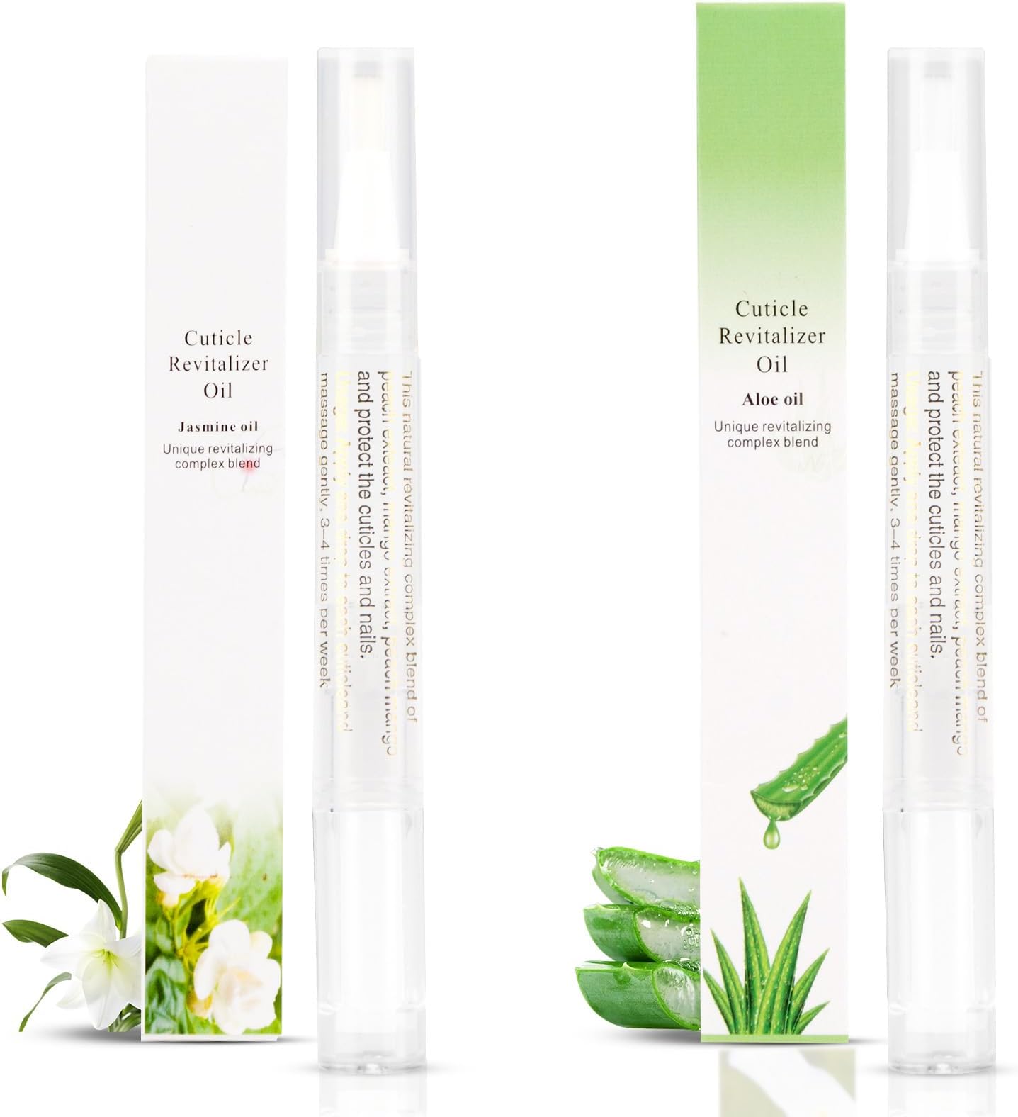 Meschett 2PCS Cuticle Oil Pens for Nail Care,Cuticle Revitalizer Oil Pen with Soft Brush,Cuticle Oil to Prevent Nail Cracking and Dry (Aloe & Jasmine Flavor)