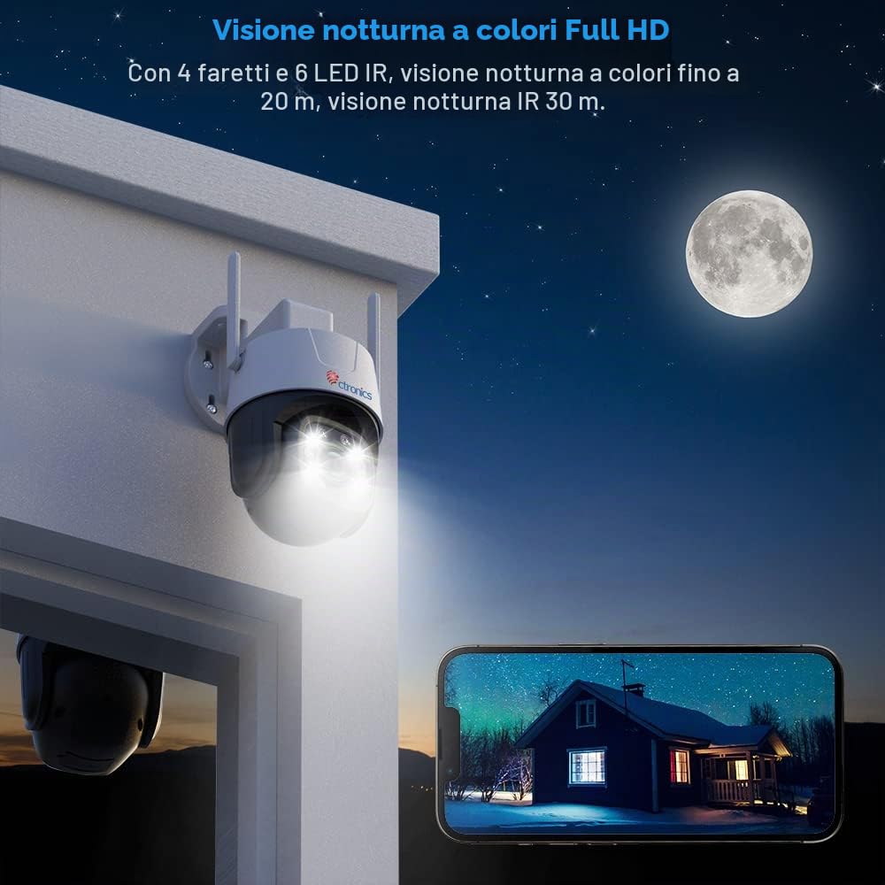 Ctronics 3G/4G LTE Telecamera Esterno con SIM Card Inclusa, PTZ Videocamera Sorveglianza, Visione Notturna Colori 20m, Rilevazione Umana, Auto Tracking, Audio Bidirezionale (NO WiFi)