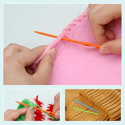 Miniatura 6 de LUNARM 50 agujas de coser de plástico, agujas de hilo de plástico de ojo grande, agujas de plástico de 3.5 in3.54 pulgadas para hilo y manualidades,