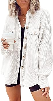 Yanekop Womens Waffle Knit Shacket Boyfriend Shirt Jacket Button Down Blouse Loose Fit Long Sleeve Tops