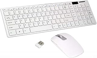 Unexcelled Wireless Keyboard & Mouse Combo Kit Ultra-Thin Fashion Slim USB Bluetooth Receiver for PC Tablet Android Laptop Smart TV Compatible with All Windows (Keyboard+Cover+Mouse White_2.4GHz Kit)