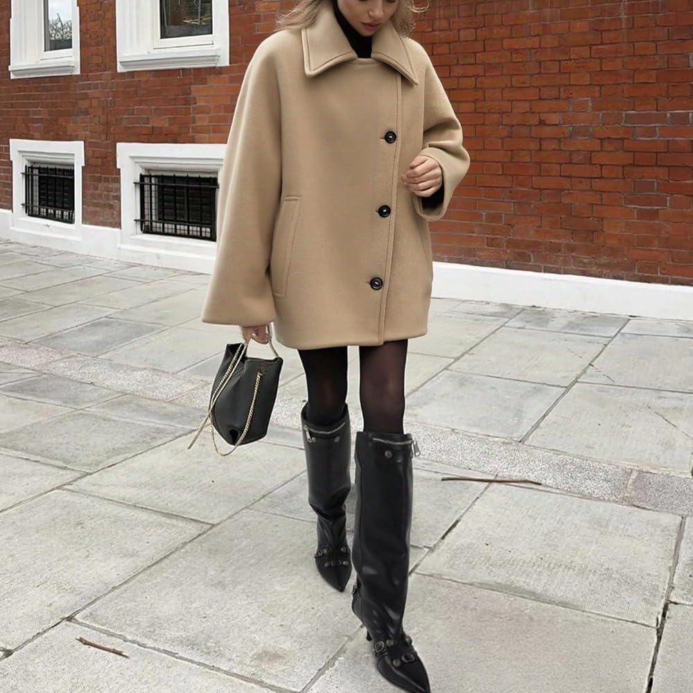 Women's Pea Coats Lapel Long Sleeve Single Breasted Fall Coats Trendy Casual Outerwear Oversized Streetwear - Image 4