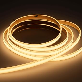 COB LED Şerit 5 Metre 12V 3200K Sıcak Beyaz 320LED/m 8mm IP20 Adaptör ve Dokunmatik Anahtar Dahil Yapışkanlı LED Aydınlatma Seti [Enerji Sınıfı A]