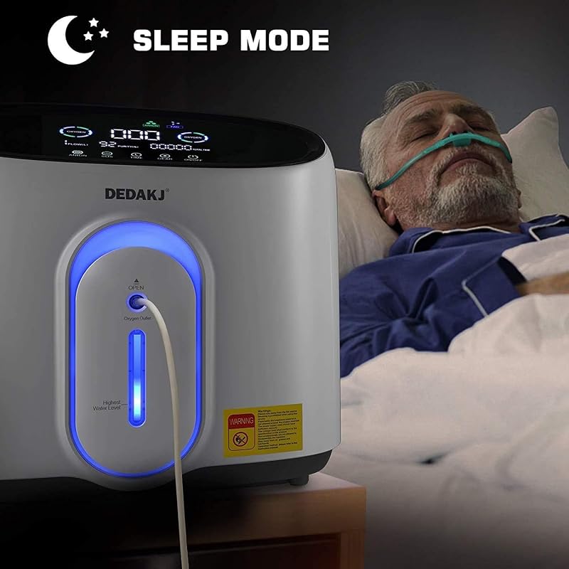 DEDAKJ Hordozható Oxigénkoncentrátor 30-90% Tisztaságú 1-8 L/min Otthoni Oxigénellátó - Grey