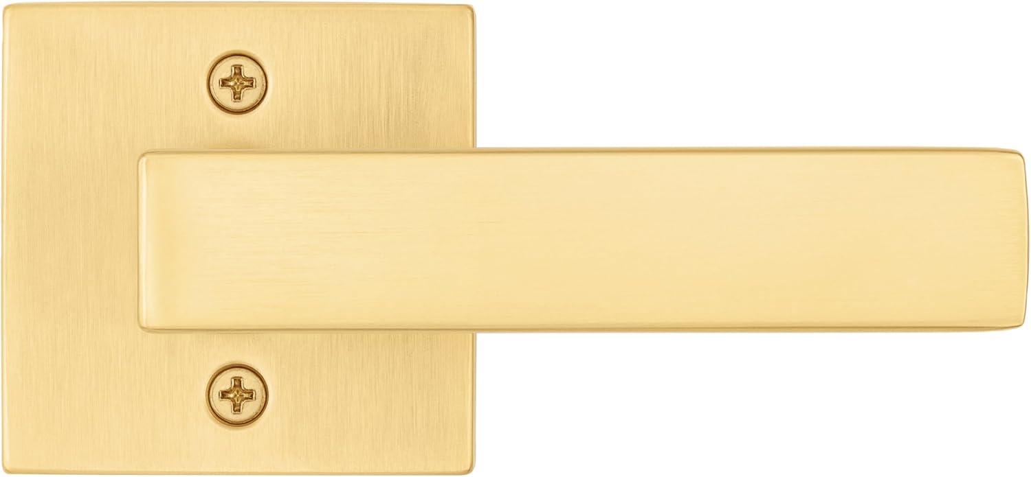 Kwikset Singapore Dummy Door Handle, Single Sided Lever for Closets, French Double Doors, and Pantry, Satin Brass Non-Turning Reversible Interior Push/Pull Lever, with Microban Protection