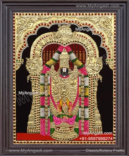 Image of MYANGADI Traditional Balaji Lakshmi Tanjore Painting, 22 Carat Gold Foil, 24x20 inches