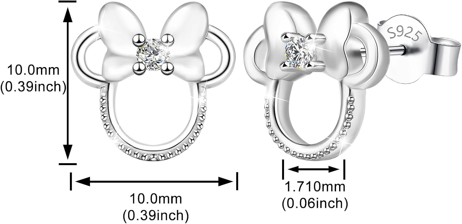 Mouse Bow Earrings Sterling Silver Small Animal Stud Earrings for Women Hypoallergenic Cubic Zirconia Cute Lovely Earring Gifts for Sister - Image 6