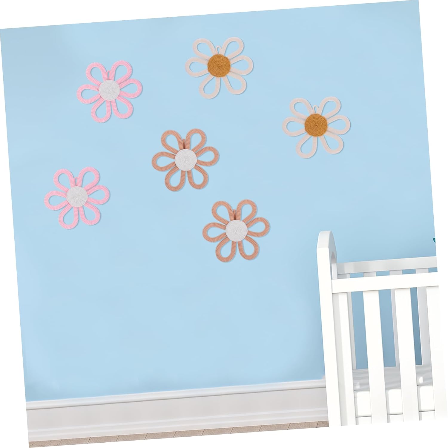 6pcs Boho Flower Wall Art Decor Hand Woven Floral Ornaments for Nursery Decoration Inspiring Creativity and Aesthetic Sense Rooms