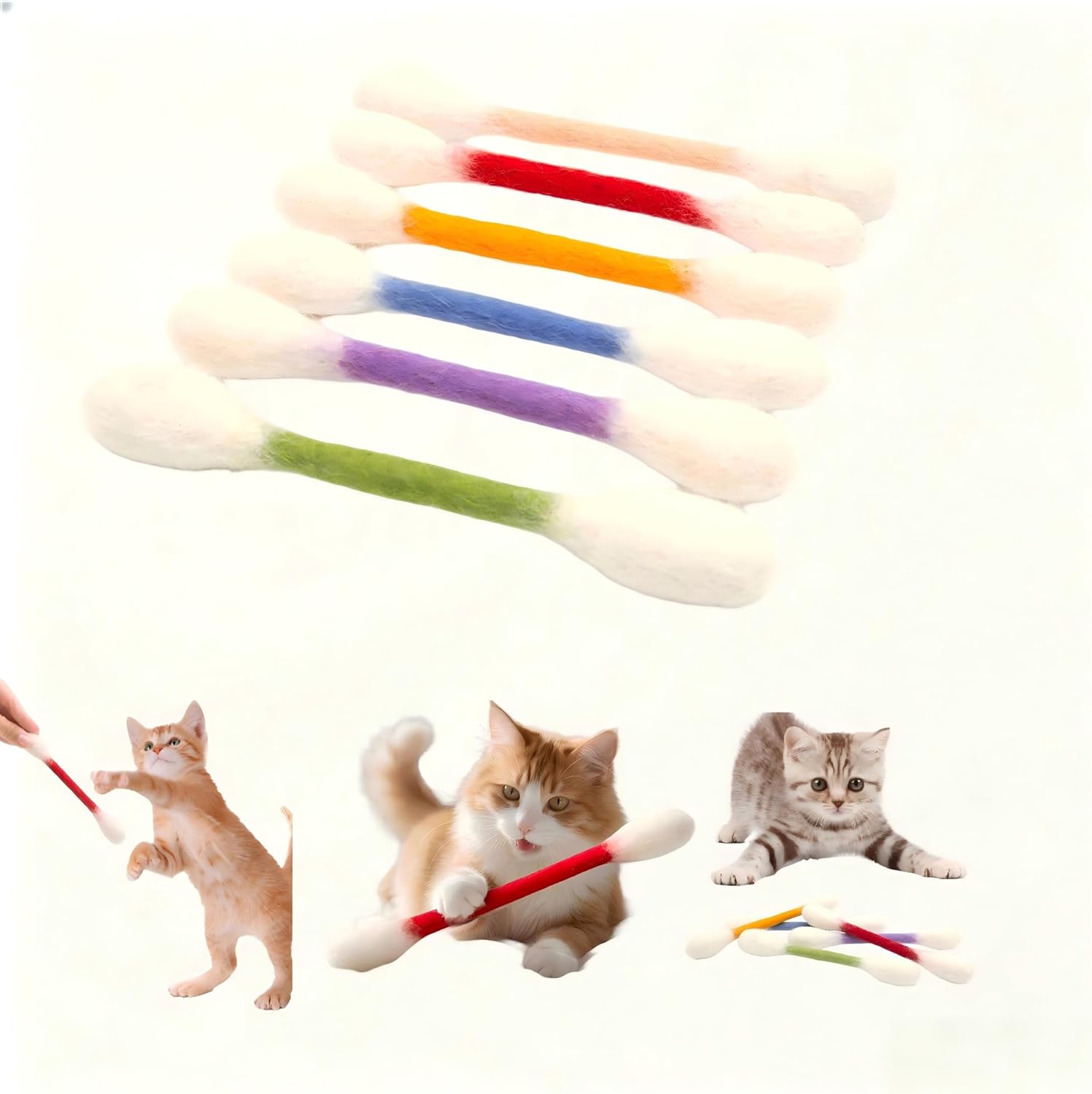 6 PCS Cat Qtip Toy - Cotton Swab Cat Toy with Catnip - Cat Chew Toys for Indoor Cats - Giant Kitten Chew Sticks Interactive Kitty Kick Sticks for Cat Lovers Gift - Sturdy Teething Chew Toy