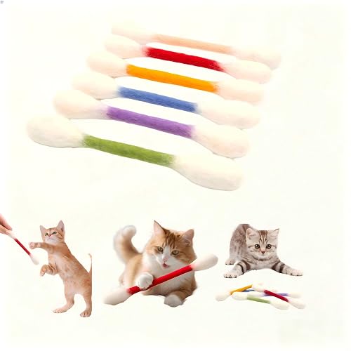 6 PCS Cat Qtip Toy - Cotton Swab Cat Toy with Catnip - Cat Chew Toys for Indoor Cats - Giant Kitten Chew Sticks Interactive Kitty Kick Sticks for Cat Lovers Gift - Sturdy Teething Chew Toy