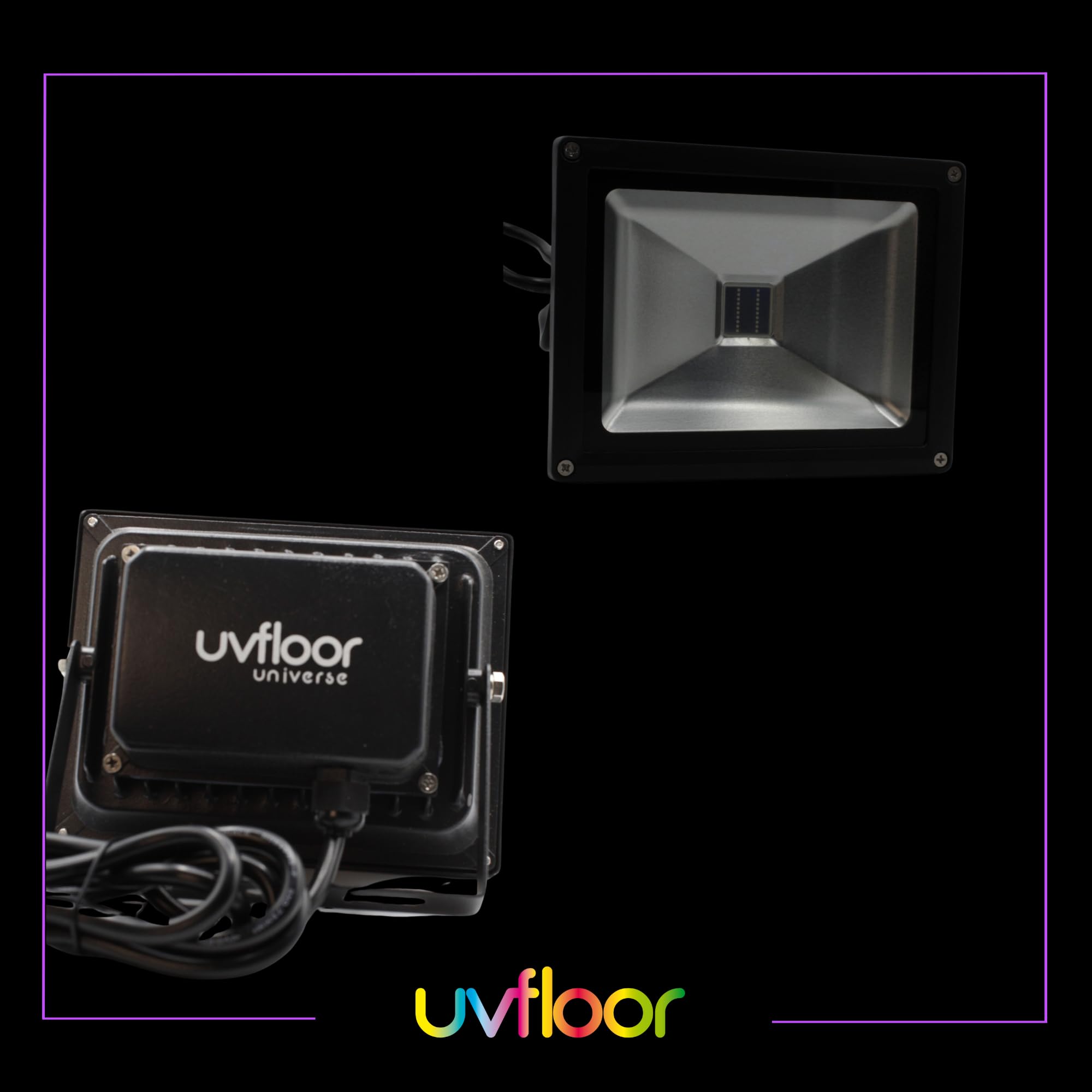 UVFloor - Projecteur Led UV 20W PRO - Ultraviolet 385nm 400nm - IP65 Etanche Lumière Noire UV Exterieur Intérieur - avec Prise 220V - pour Soirée Fluo, Néon, Bar, Fête