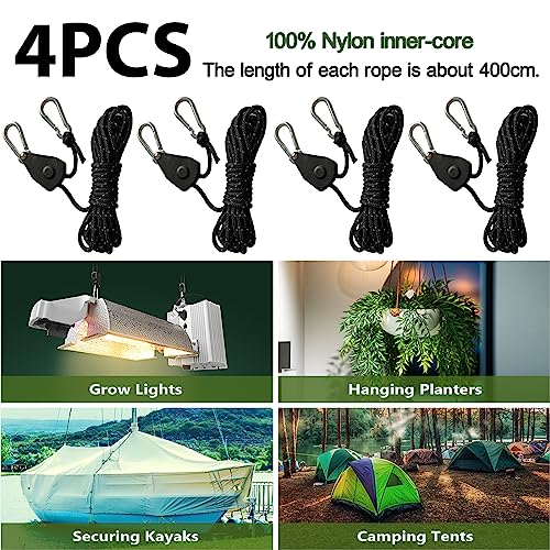 4 Stück 13ft/4M Reflektierend Abspannseile Seil mit Seilspanner, Ø 4mm Einstellbare Seil Ratsche Rope Seilratsche mit Haken – Bild 5