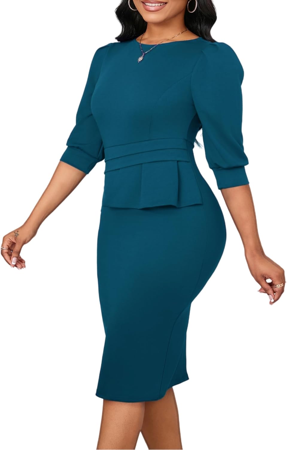 ZVO Midi Dress for Women Pencil Dress Fashion Work Dress Elegant Church Dress High Waist Outfits - Image 4