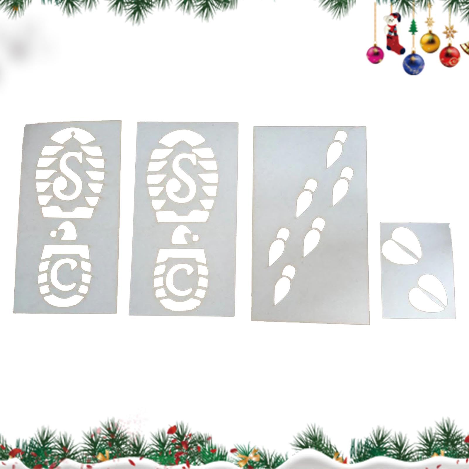 4 pochoirs d'empreintes de pas de Noël pour décoration de carrelage