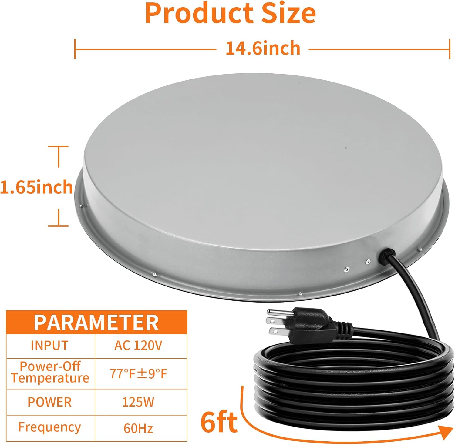 Chicken Water Heater for Winter: 14.6 Inch Chicken Water Heater Base, 77℉ Automatic Shut-Off, Safe for Outdoor Use, 125W Heated Chicken Waterer, Poultry Water Deicer with 6 Feet Cord
