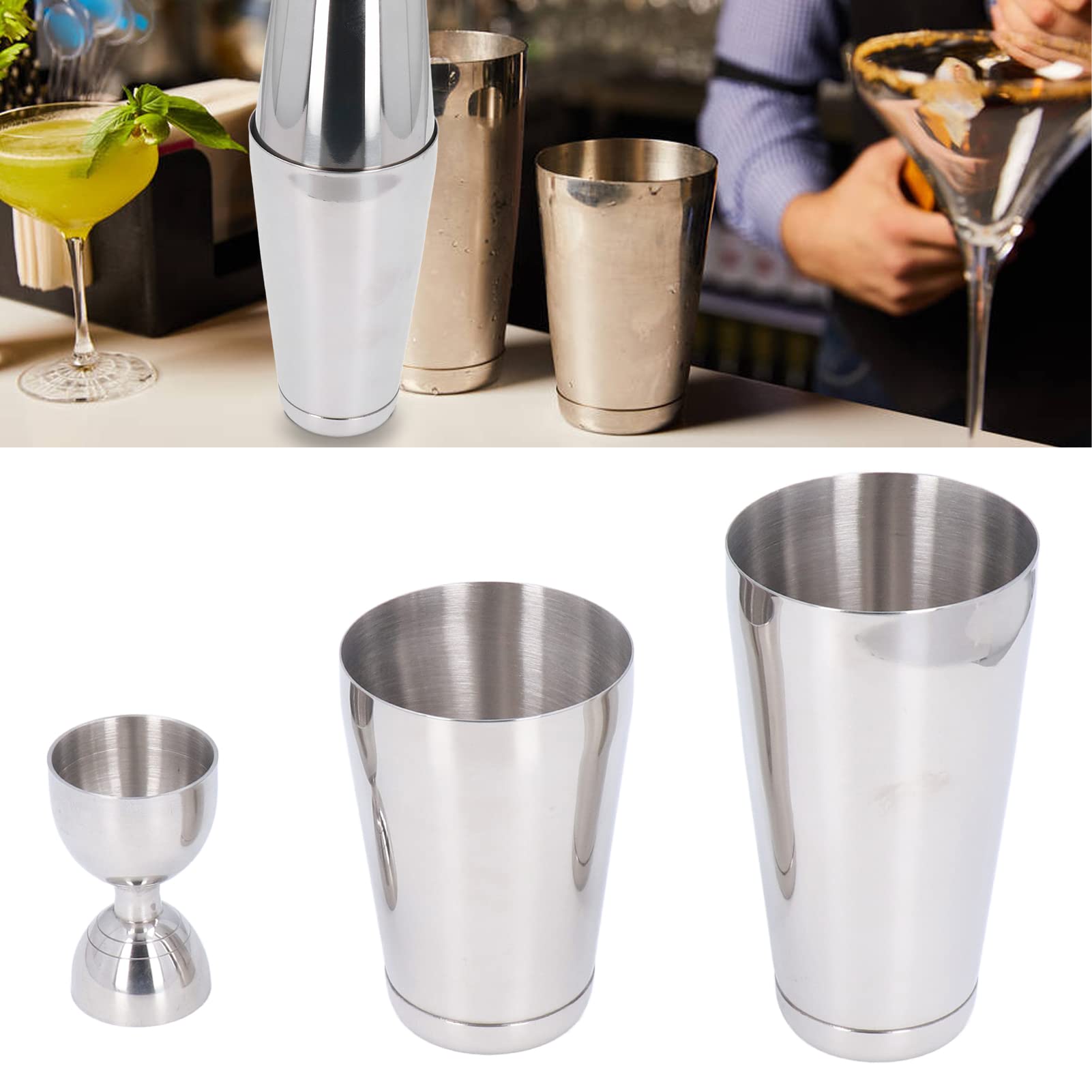 AMONIDA Cocktail Shaker Set en Acier Inoxydable, Outils de Mélange (SILVER)