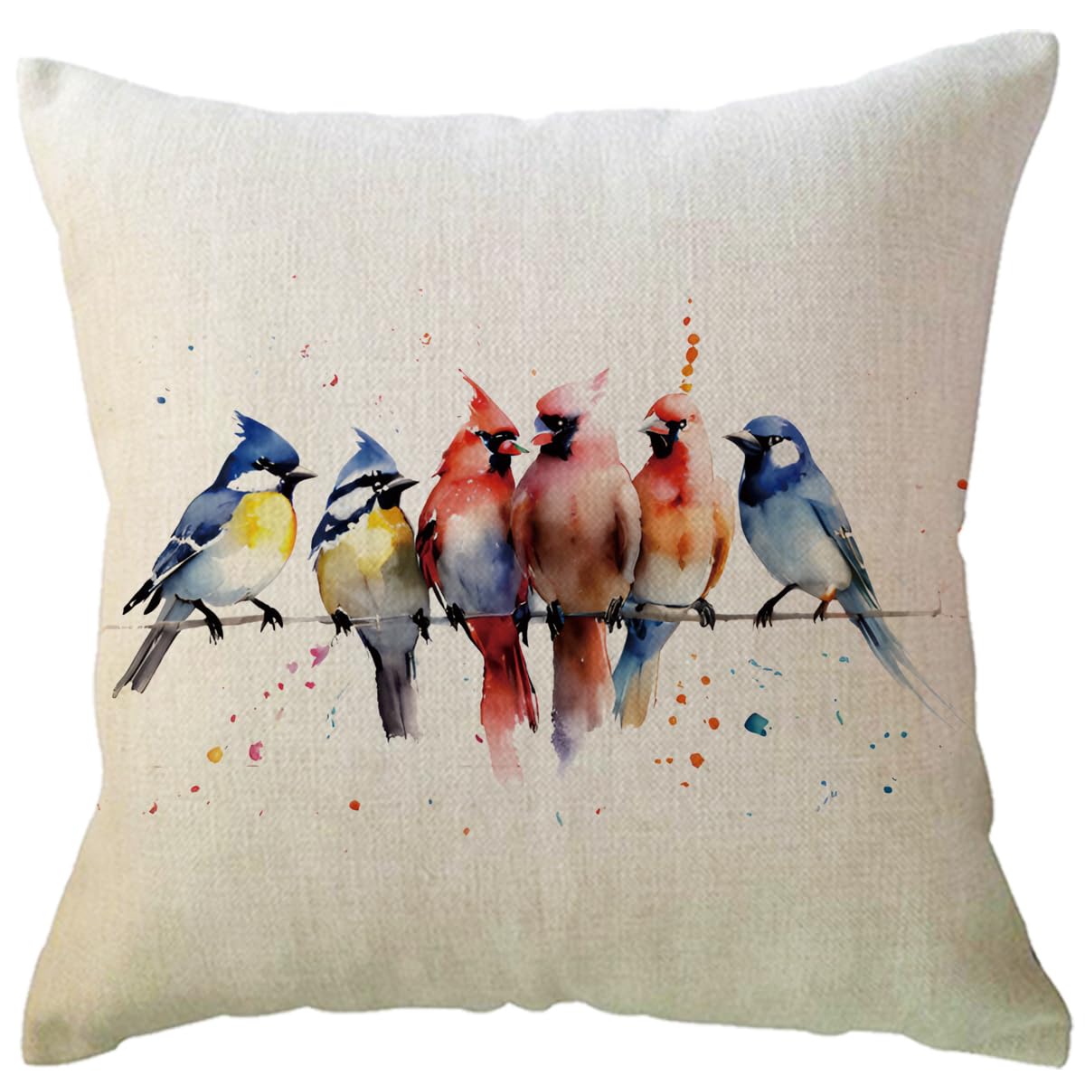 ULOVE LOVE YOURSELF Watercolor Birds Decorative Pillow Covers Lovely Birds Rest on Wire Cushion Cover Spring Home Decor Throw Pillowcase 20x20 inch (