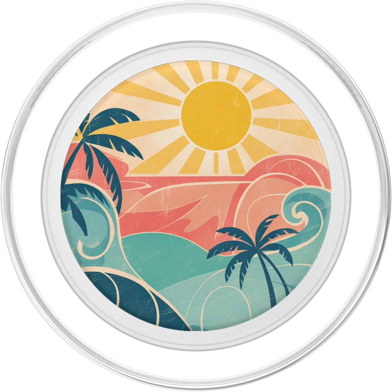 Retro Summer Vibes | Beach Palm and Sun Design PopSockets PopGrip for MagSafe