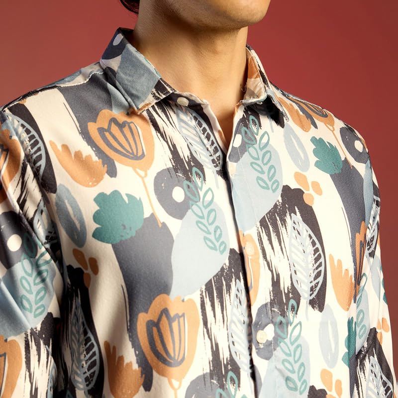 Image of CAHOOT Men's Foliage Strokes Shirt for Casual Wear | Spread Collar | Long Sleeve | Button Closure | Shirt Crafted with Comfort Fit for Everyday Wear
