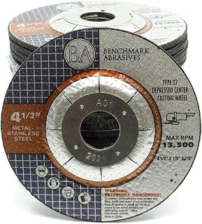 Benchmark Abrasives 4.5" Type 1 Cut Off Wheels 25 Pack - Thin Metal Steel Pipeline Cutting Discs for Angle Grinders, 7/8" Arbor
