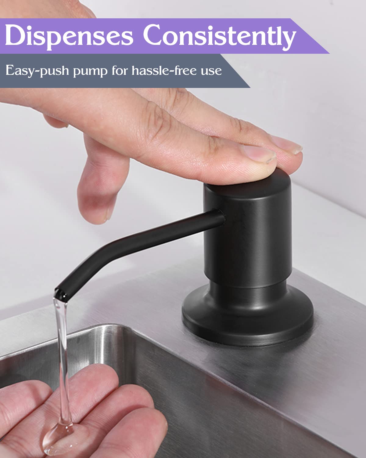 Dispensador de jabón para Fregadero de Cocina, Negro Mate, de Acero Inoxidable, para empotrar en la encimera, con Recarga Desde Arriba (Negro Mate)