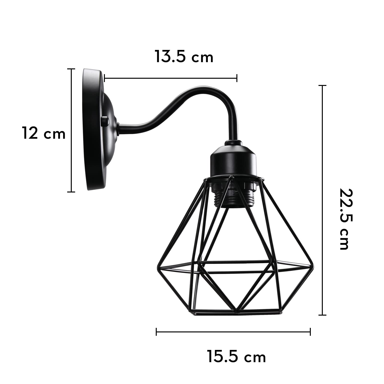 iDEGU Lot de 3 Appliques Murales Intérieures Design Industriel Luminaire Abat-jour de Diamant Cage en Métal Noir 16CM Vintage Lampe Murale pour Salon Chambre Cuisine Couloir Café (3 Pièces, Noir)