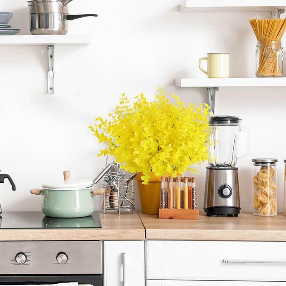 RECUTMS Artificial Flowers, Fake Outdoor UV Resistant Plants Faux Plastic Greenery Shrubs Indoor Outside Hanging Planter Home Kitchen Office Wedding, Garden Decor(Pure Yellow Eucalyptus) - Image 6