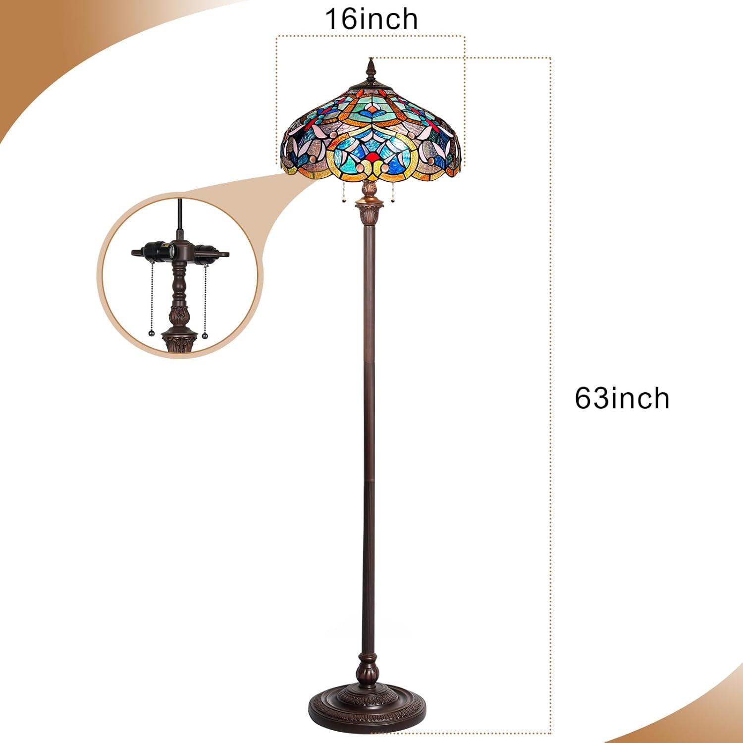 Capulina Tiffany Lamp Stained Glass Floor Lamp 2-Light 16X16X63 Inches Antique Art Flower Tiffany Style Standing Lamp for Living Room Bedroom Home Office Farmhouse