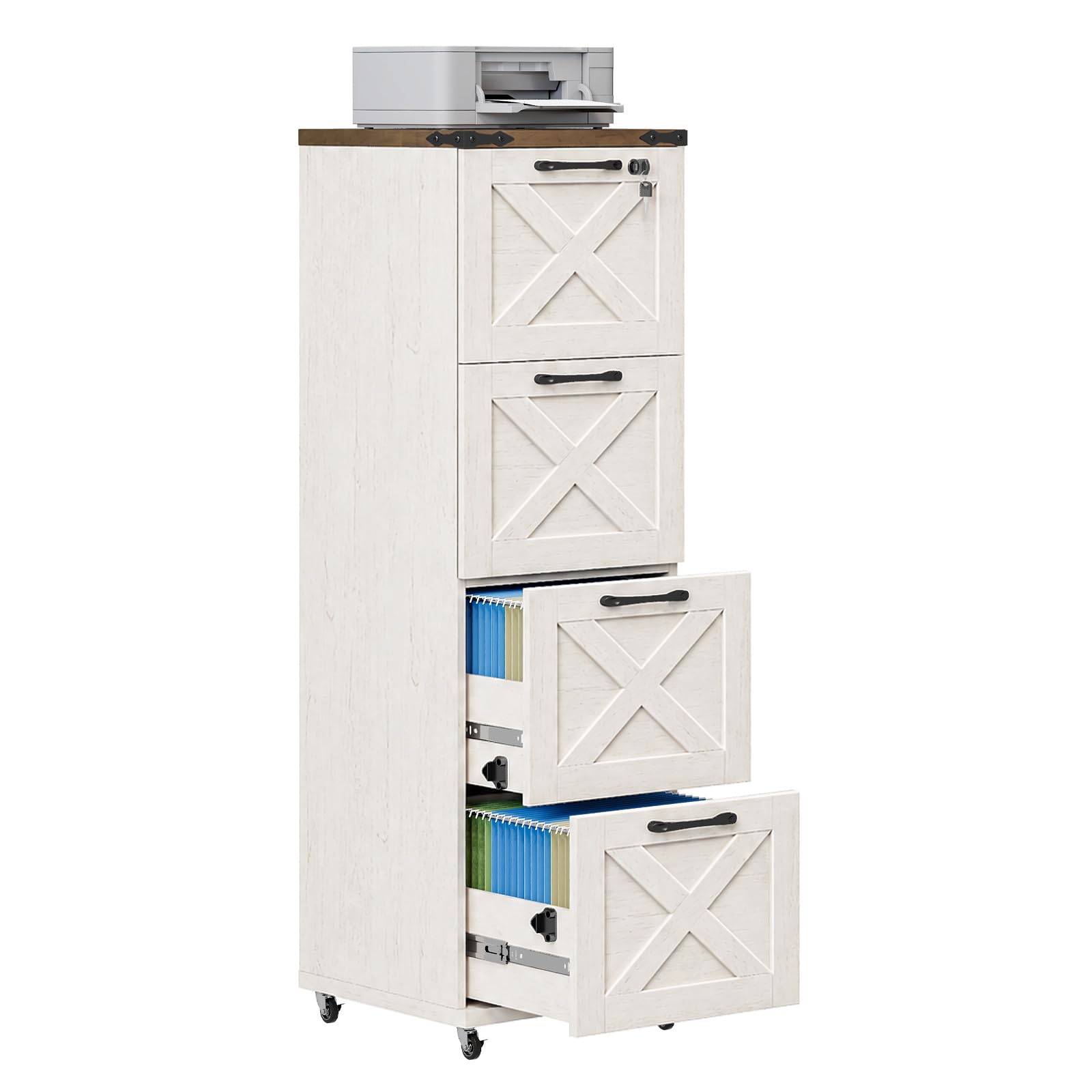 Halitaa Office Filing Cabinet with 4 Drawers, Unique White