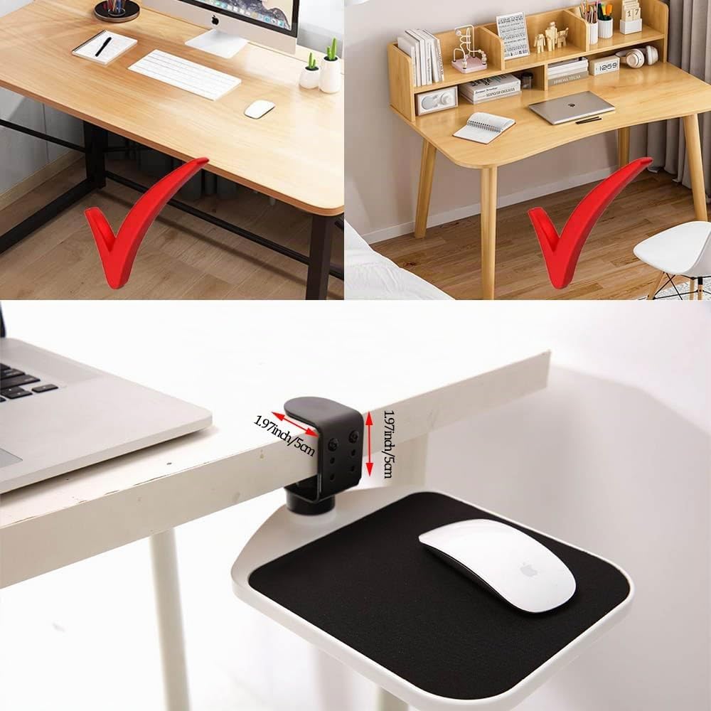 Bandeja de Ratón para Oficina en Casa o Debajo del Escritorio, Abrazadera en Plataforma Giratoria de 360°, Alfombrilla Ergonómica para Ratón