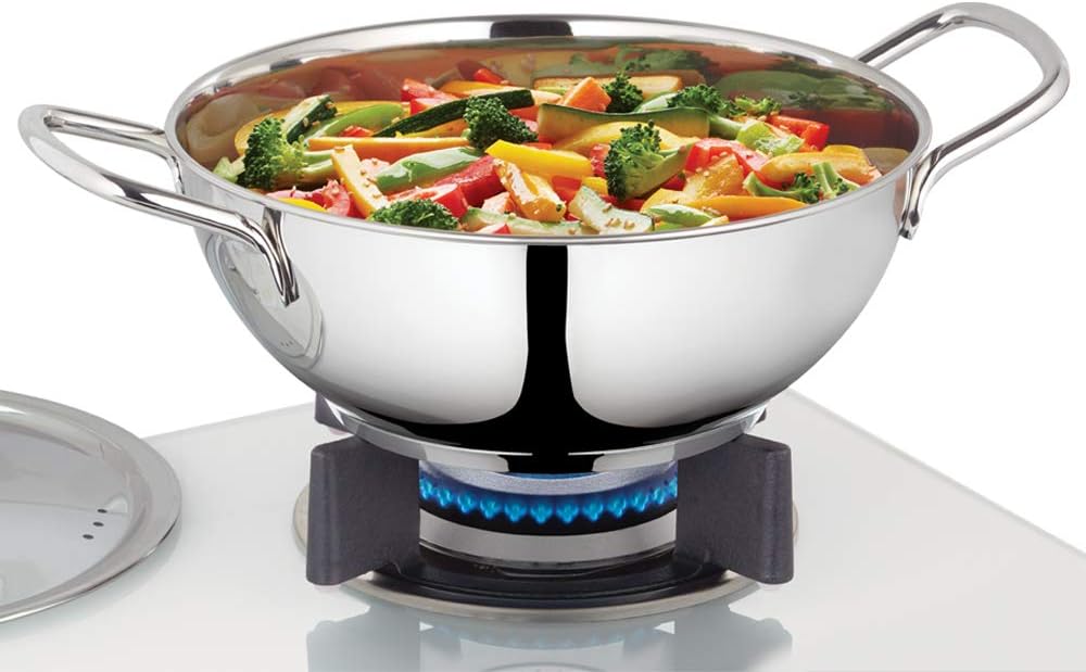 Borosil - Stainless Steel Deep Kadhai with Lid, Impact Bonded Tri-Ply Bottom, 2.8 L