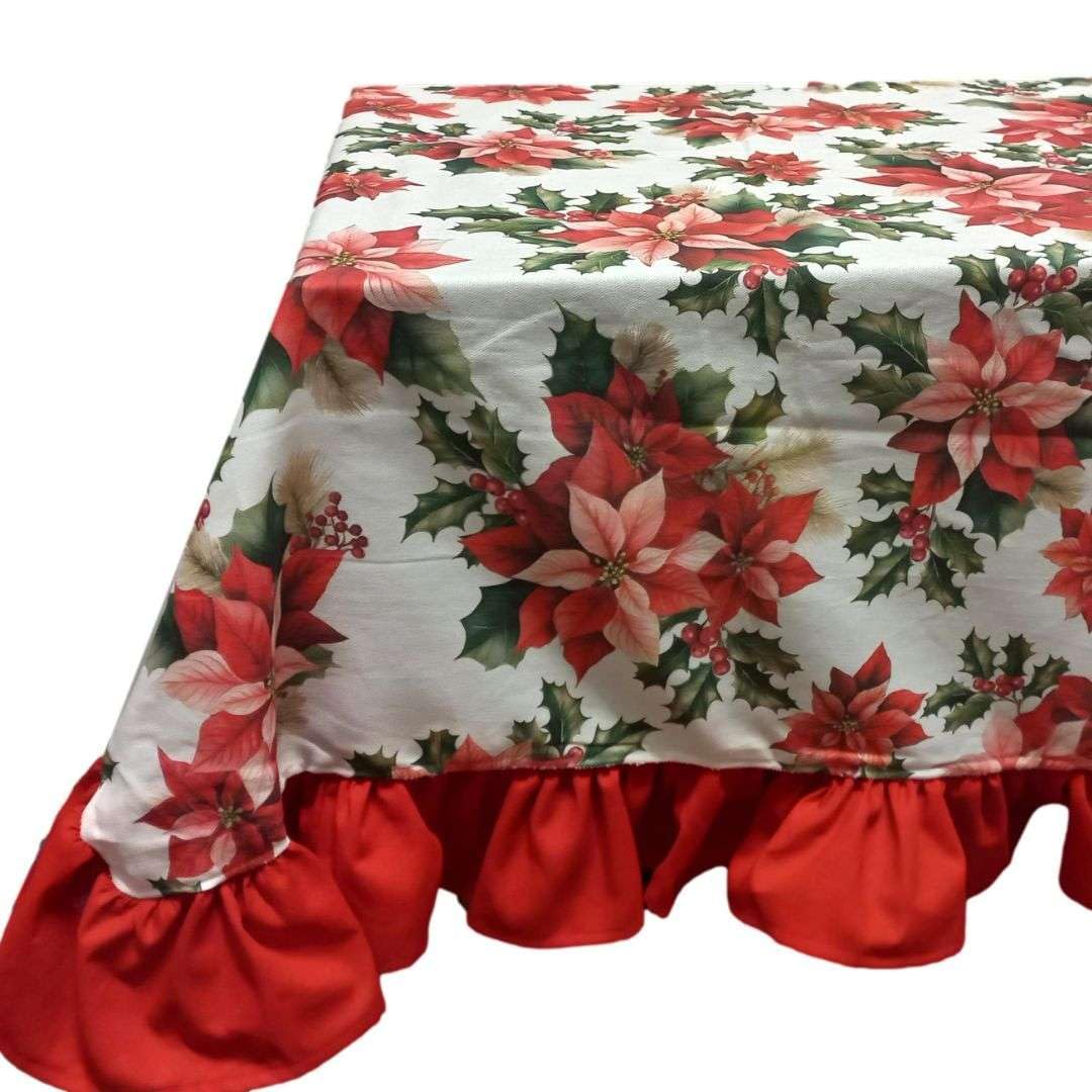 RICAMI FIORENTINI BALDI Obrus NOEL. Wytrzymała bawełna panama z gwiazdami Nalale. Produkcja rzemieślnicza. Wyprodukowano we Włoszech (kwadratowy 250 x 250 cm)