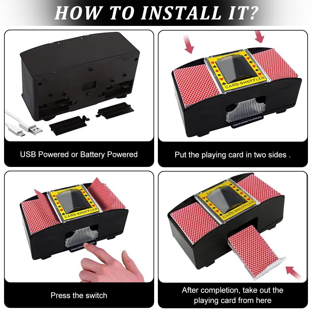 Lotvic – Mélangeur De Cartes Automatique – Alimentation 4 Piles AA Ou USB – Fiable, Anti-triche – Idéal Maison, Fêtes, Voyages