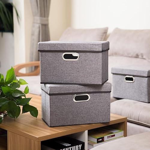 Miniatura 2 de PRANDOM Cajas de almacenamiento plegables con tapas 1 unidad Contenedores de almacenamiento plegables de tela de lino, canastas organizadoras con